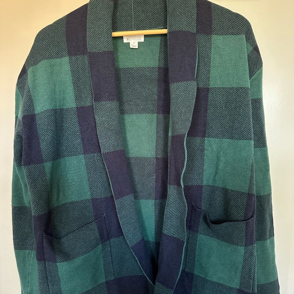 Market & Spruce Green and Navy Plaid Cardigan